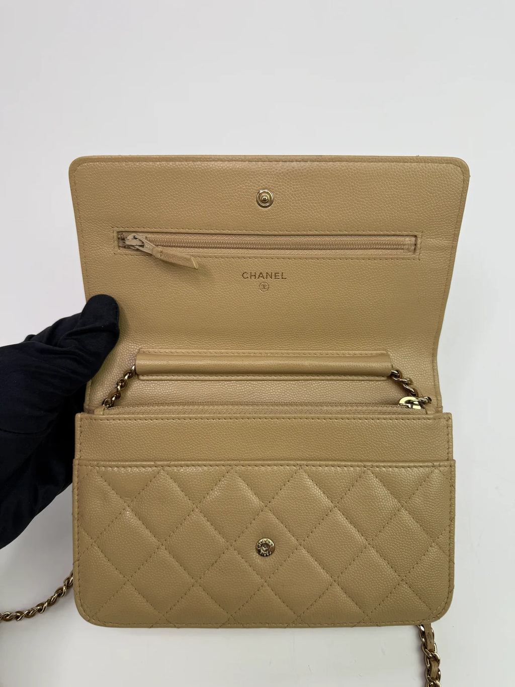 CHANEL WALLET ON CHAIN BEIGE CAVIAR LEATHER GHW
