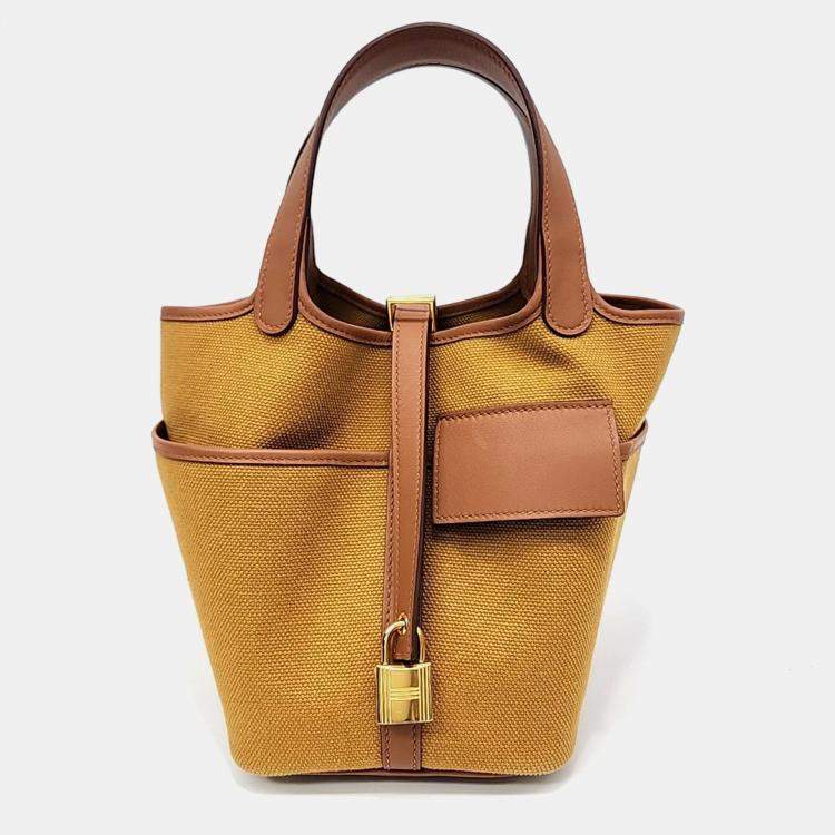 Hermes Brown Fabric Cargo Lock Picotin 18