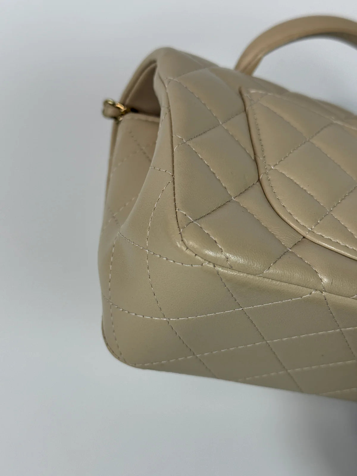 CHANEL MINI RECTANGLE TOP HANDLE IN ECRU LAMBSKIN LEATHER WITH GHW