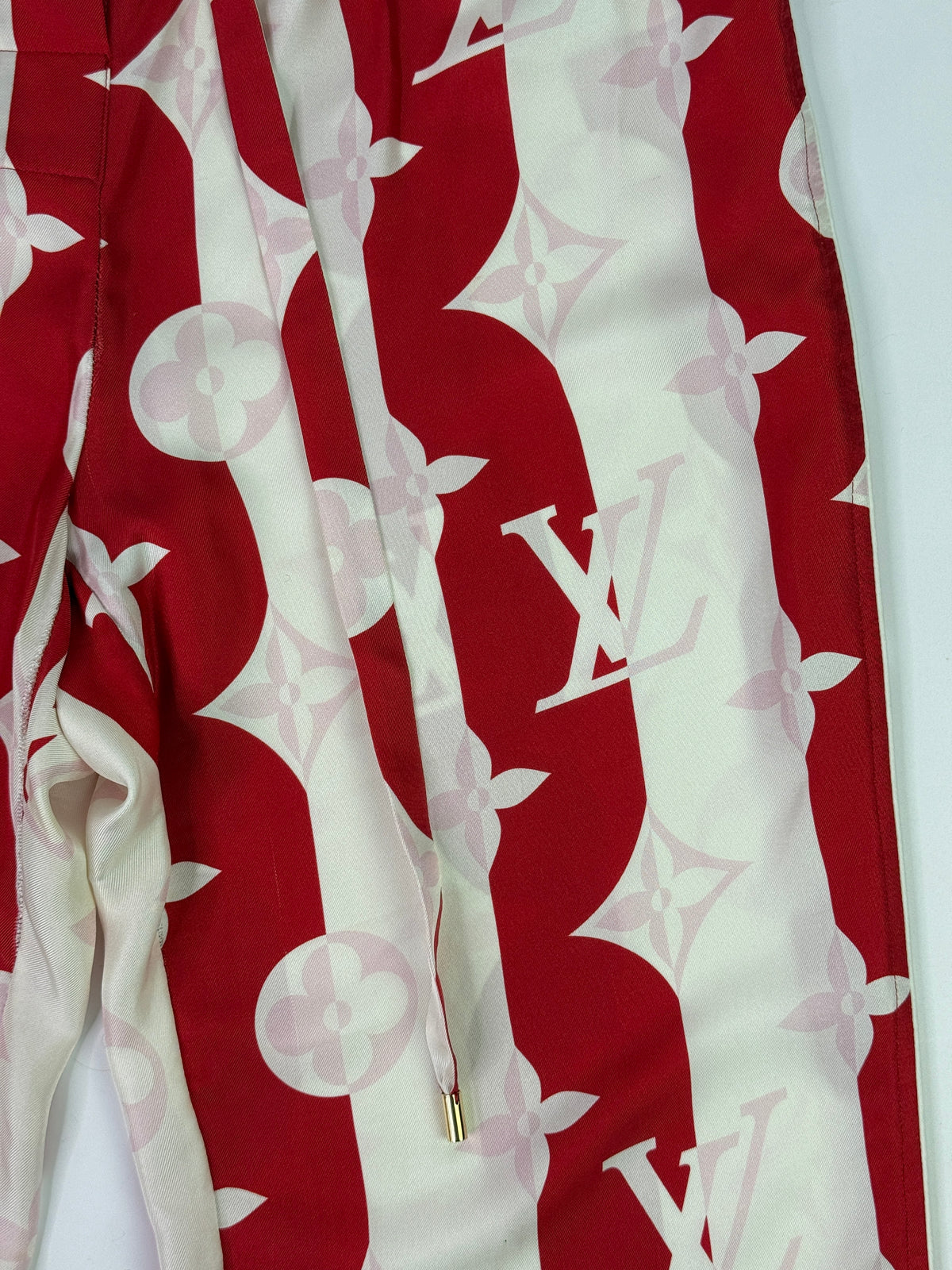 LOUIS VUITTON RED MONOGRAM SILK TWILL TROUSERS ( SIZE 38/10)