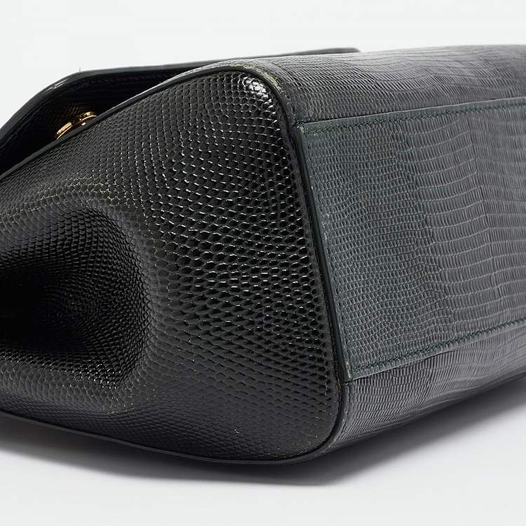 Dolce & Gabbana Green Lizard Embossed Leather Small Miss Sicily Top Handle Bag