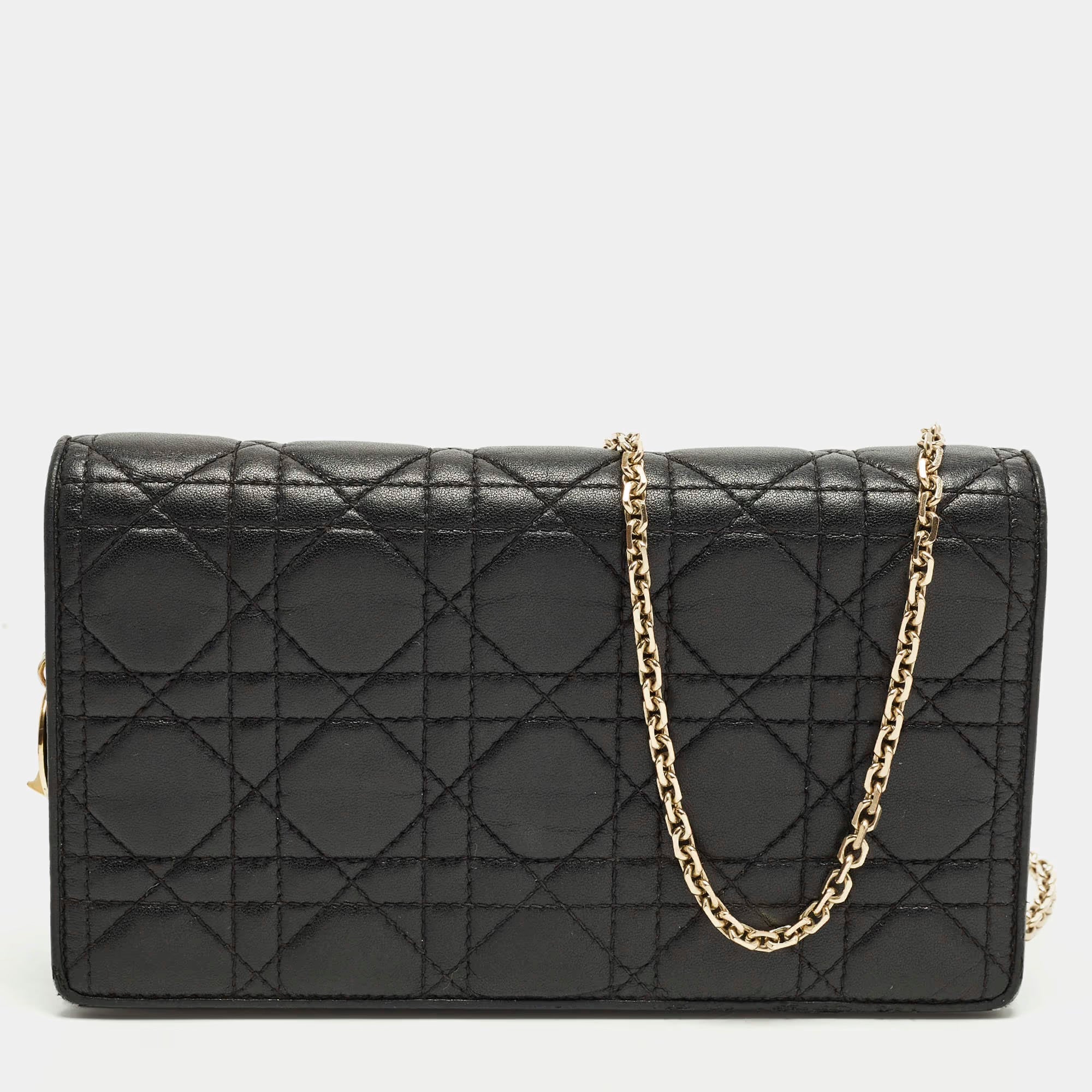 Dior Lady Dior Black Cannage Leather Chain Pouch
