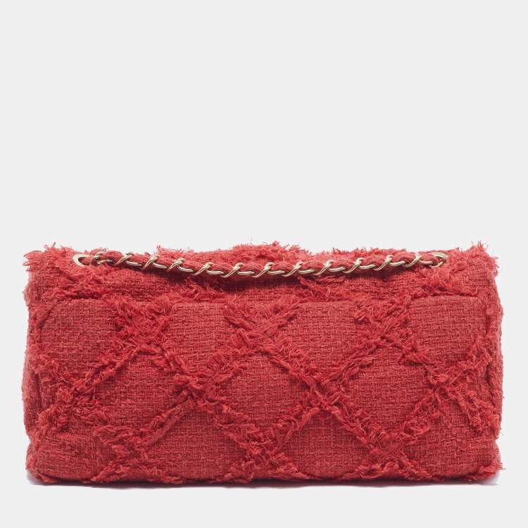Chanel CC Mania Flap Red Quilted Tweed Bag