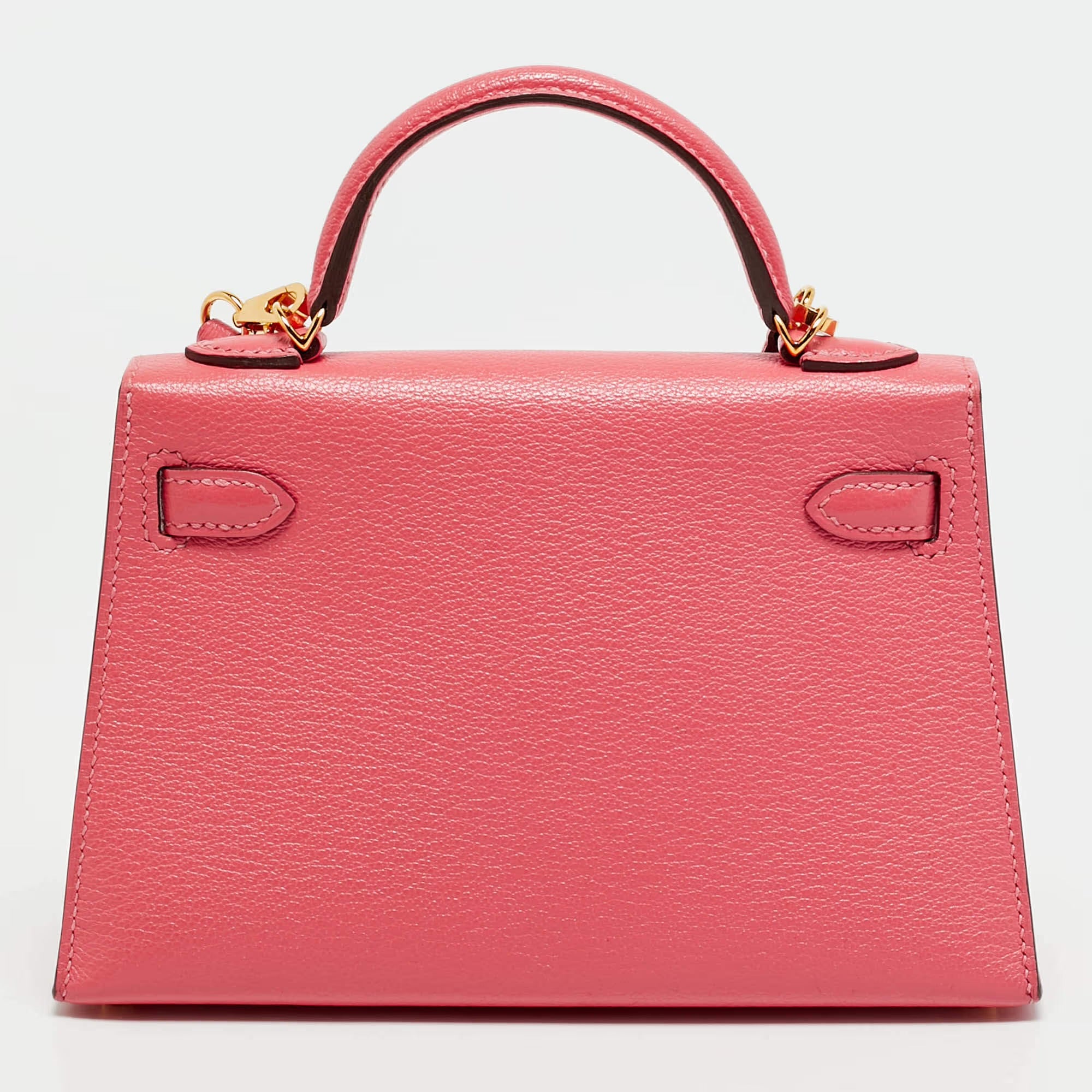 Hermes Kelly II Sellier Mini 20 Gold Finish Rose Azalee Chevre Leather Top Handle Bag