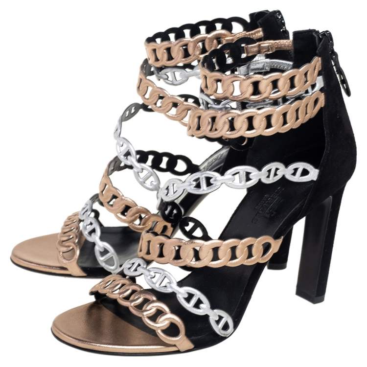 Hermes Multicolor Suede And Leather Romy Sandals Size 37