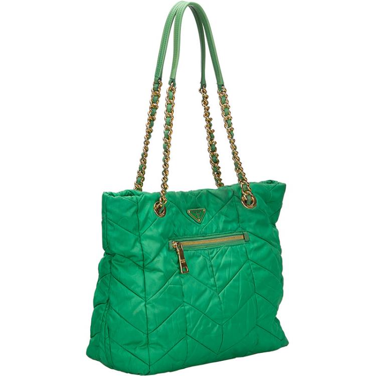 Prada Green Quilted Tessuto Nylon Shopper Tote