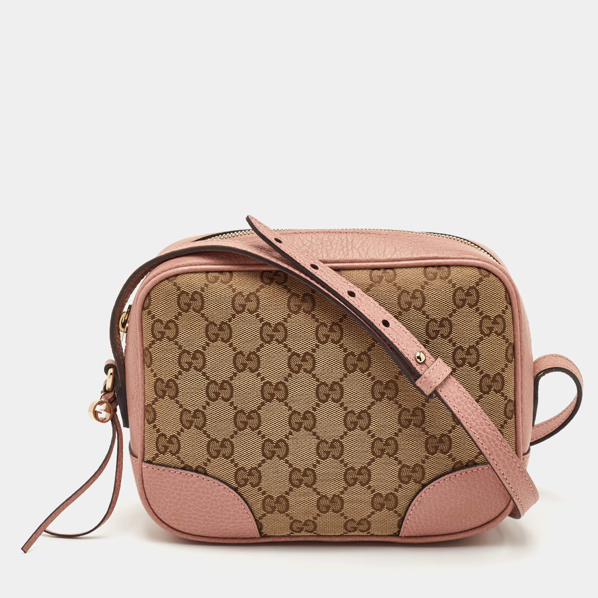 Gucci Bree Mini Beige/Light Pink GG Canvas and Leather Camera Crossbody Bag