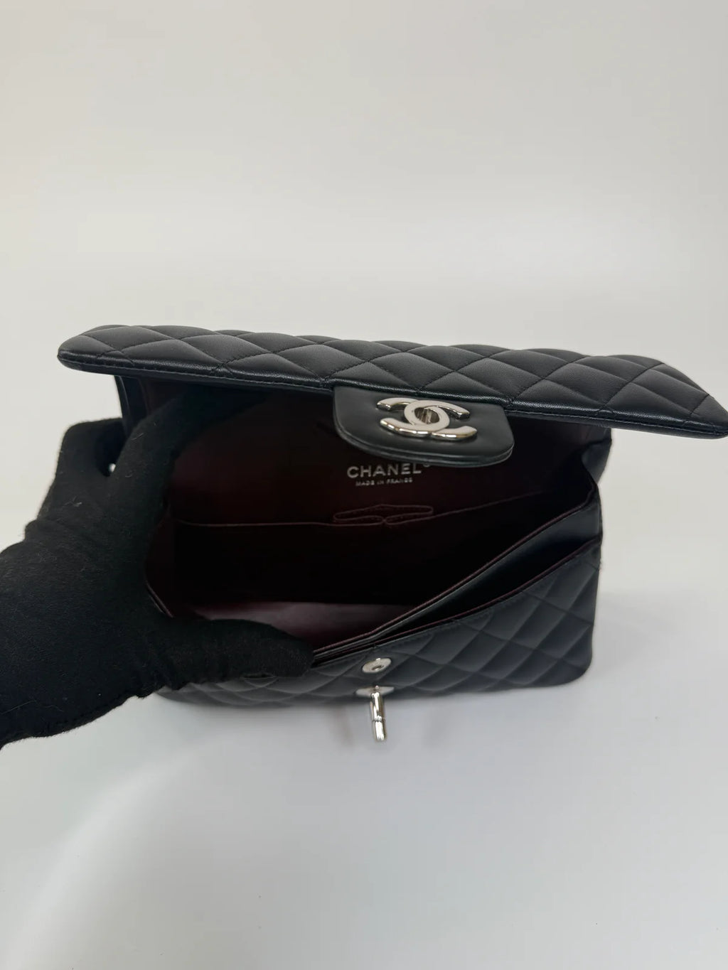 CHANEL SMALL CLASSIC DOUBLE FLAP IN BLACK LAMBSKIN LEATHER WITH SHW