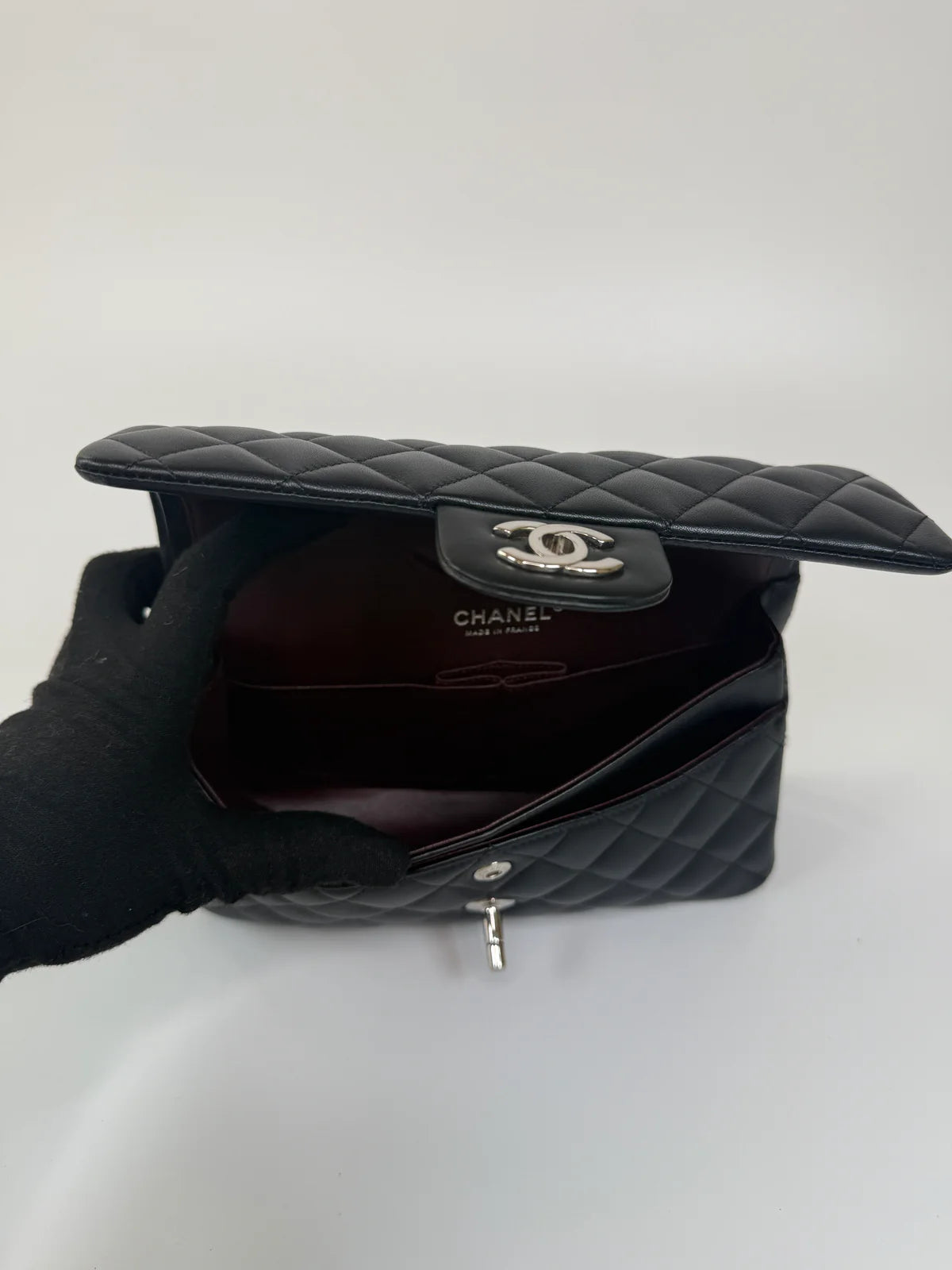 CHANEL SMALL CLASSIC DOUBLE FLAP IN BLACK LAMBSKIN LEATHER WITH SHW