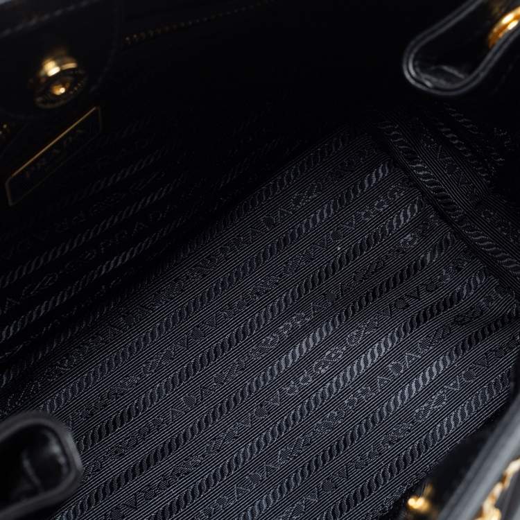 Prada Black Leather And Tessuto Tote