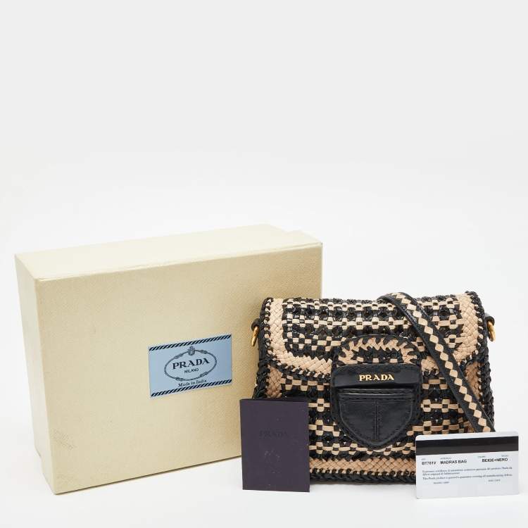 Prada Beige/Black Woven Madras Leather Crossbody Bag