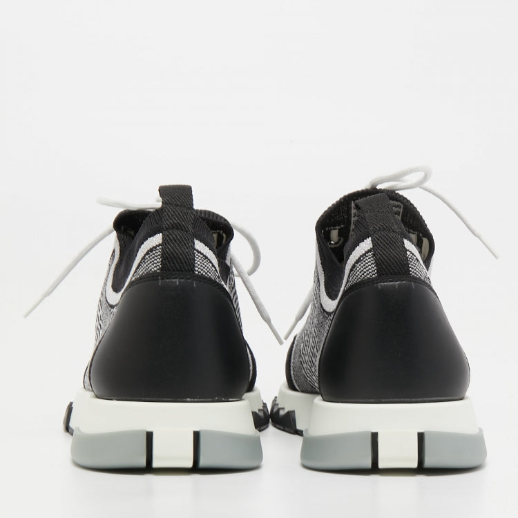 Hermes Black/White Fabric and Suede Addict Sneakers Size 39.5