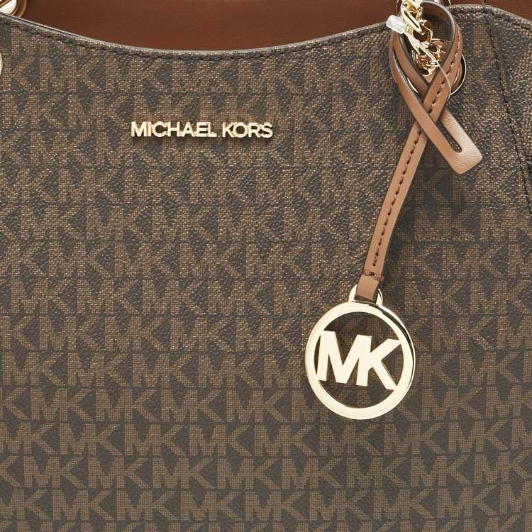 Michael Kors Brown Signature Coated Canvas Large Jet Set Travel Chain Tote