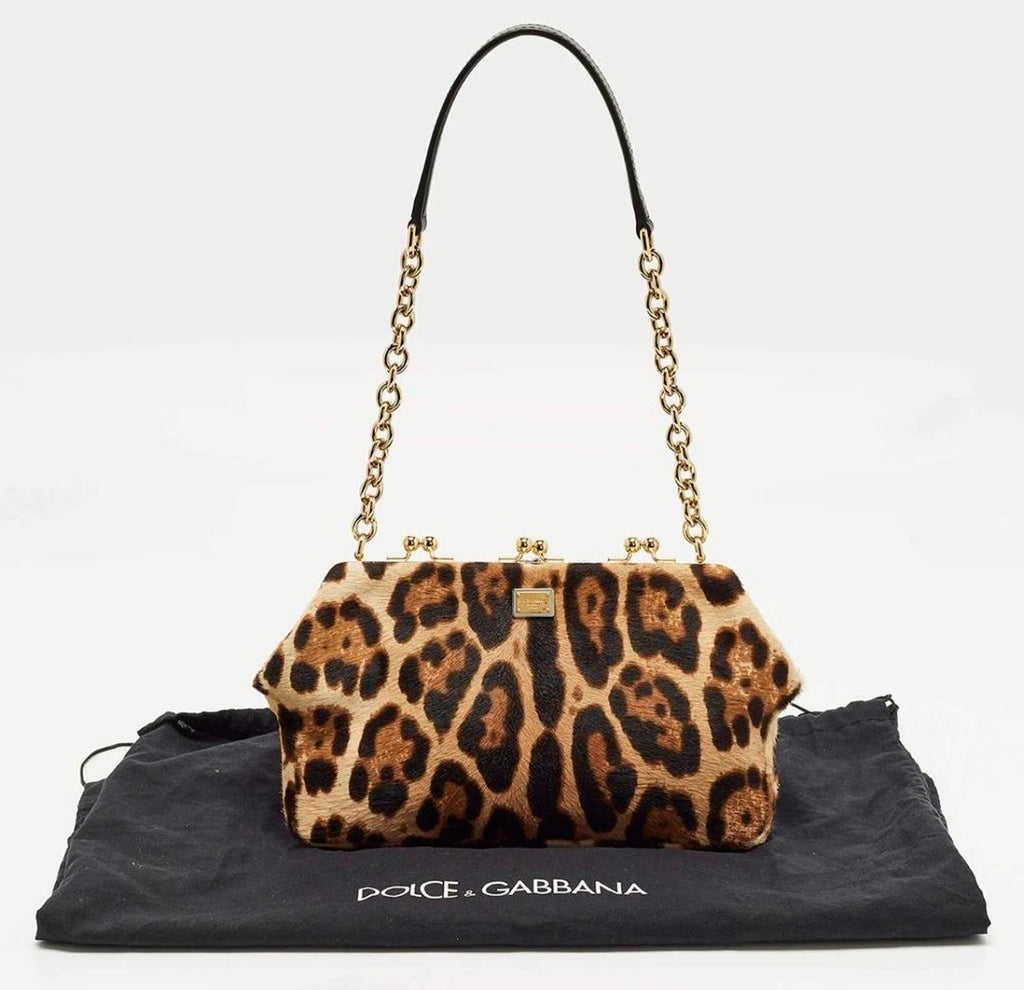 Dolce & Gabbana Miss Norma Brown/Beige Leopard Print Calf Hair Clutch