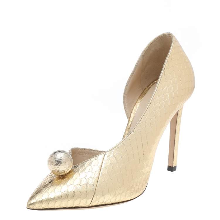 Jimmy Choo Gold Python Embossed Leather Sadira D'orsay Pumps Size 36