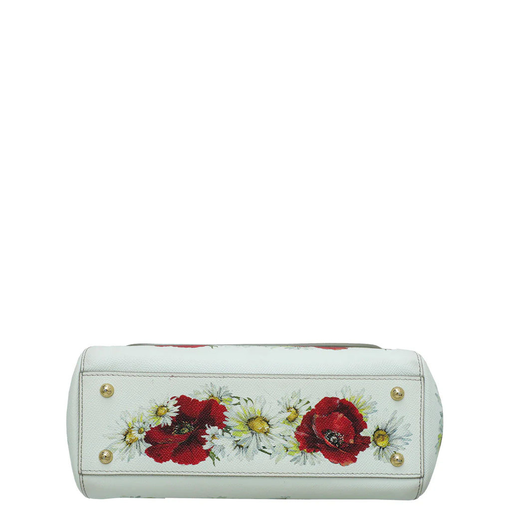 Dolce & Gabbana White Multicolor Flower Print Sicily Medium Bag