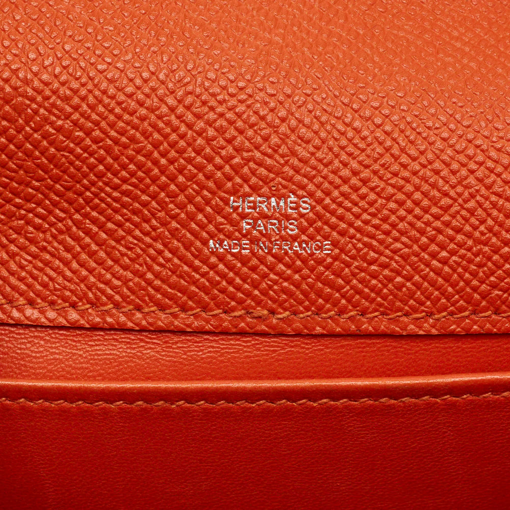 Hermes Kelly Palladium Finish Orange Poppy Epsom Leather Pochette
