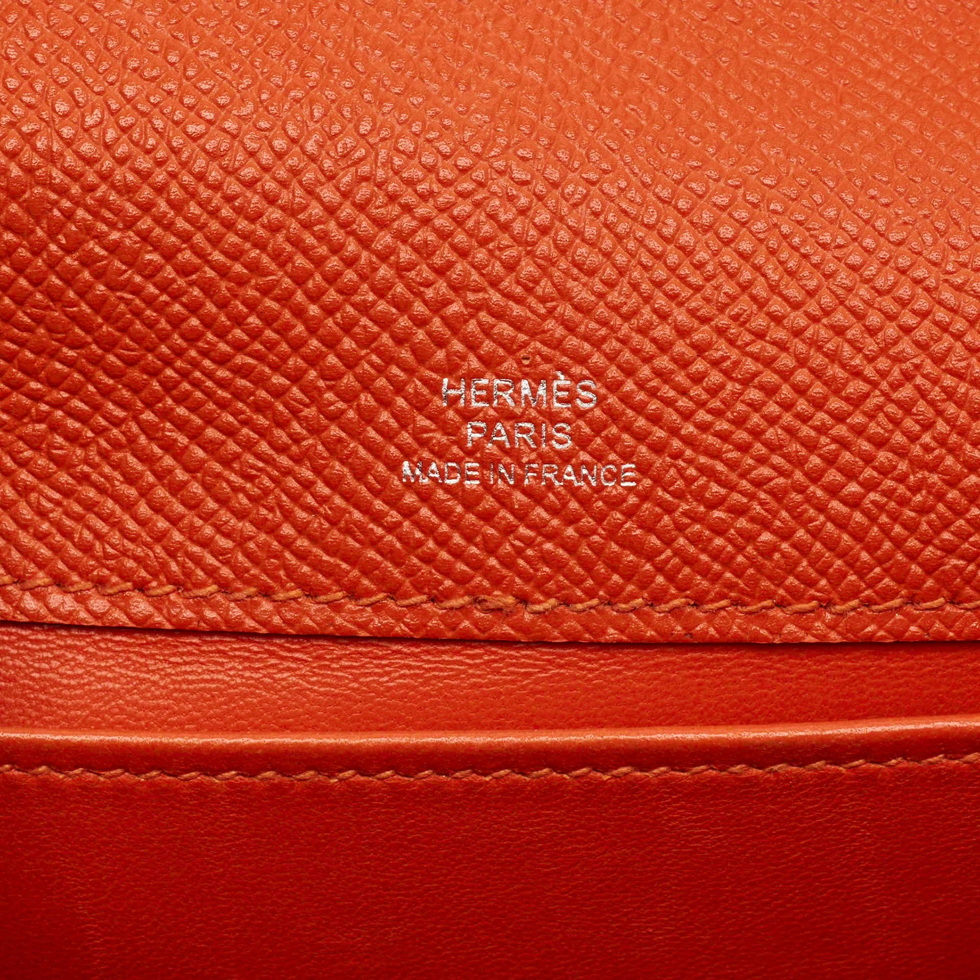 Hermes Kelly Palladium Finish Orange Poppy Epsom Leather Pochette