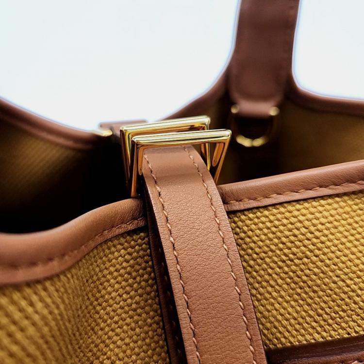 Hermes Brown Fabric Cargo Lock Picotin 18