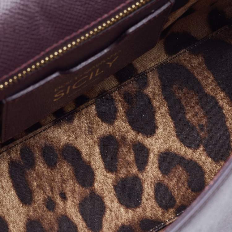 Dolce & Gabbana Burgundy Leather Medium Miss Sicily Top Handle Bag