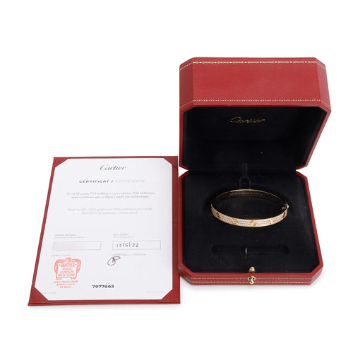 2022 18k Yellow Gold Paved Diamond Love Bracelet, Classic Model, Size 18