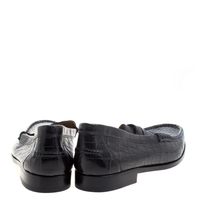 Hermes Black Alligator Leather Loafers Size 44