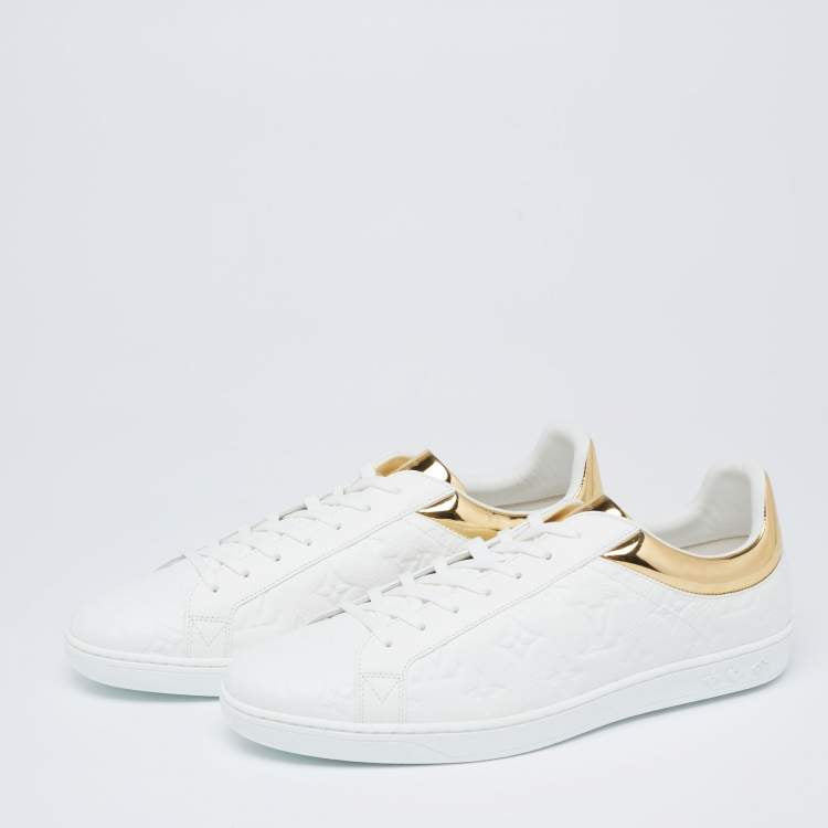 Louis Vuitton White/Gold Monogram Leather Luxembourg Sneakers Size 42.5