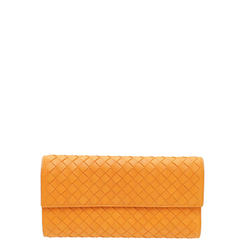 Bottega Veneta Brownish Orange Intrecciato Flap Long Wallet
