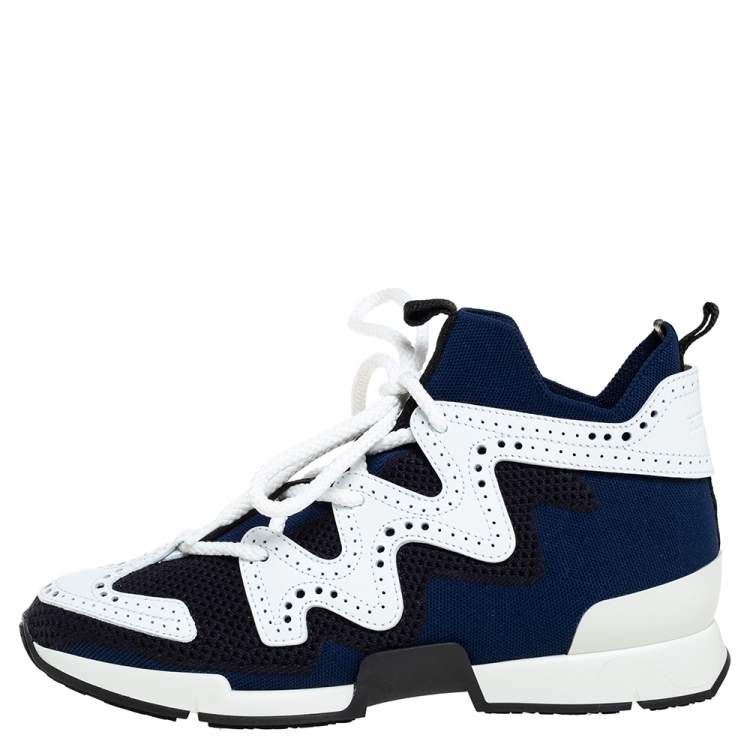 Hermes Multicolor Knit Fabric And Brogue Leather Action High Top Sneakers Size 36