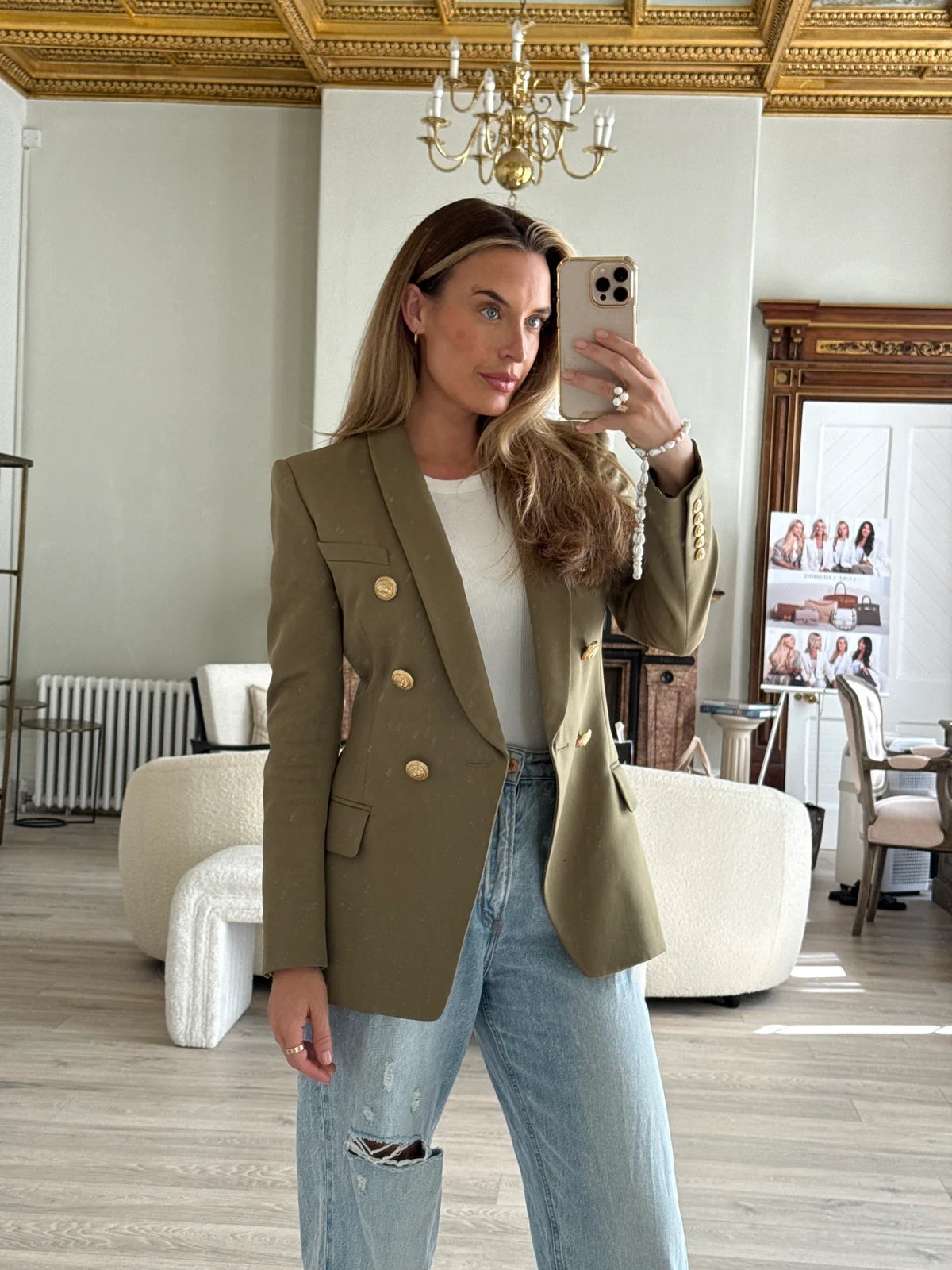 BALMAIN KHAKI BLAZER (SIZE FR38/UK10)