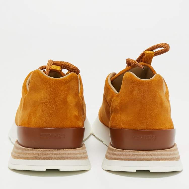 Hermes Light Brown Suede Buster Sneakers Size 39.5