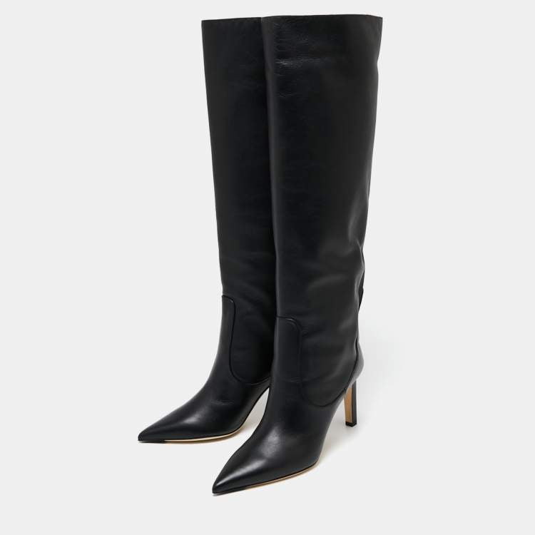 Jimmy Choo Black Leather Over Knee Length Boots Size 38