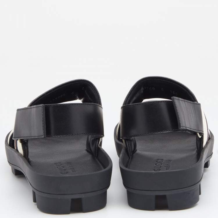 Gucci White Stripe Logo Canvas Slingback Sandals Size 40