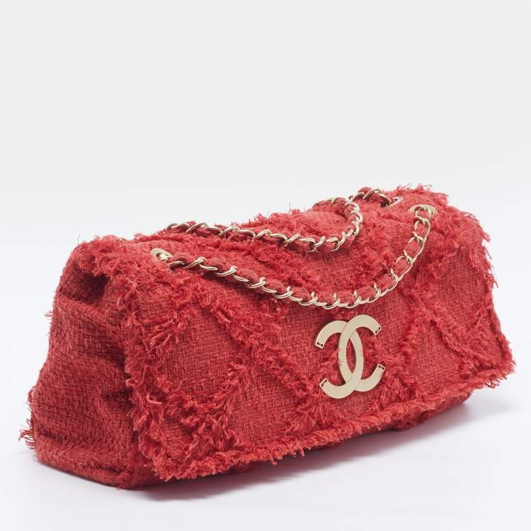 Chanel CC Mania Flap Red Quilted Tweed Bag
