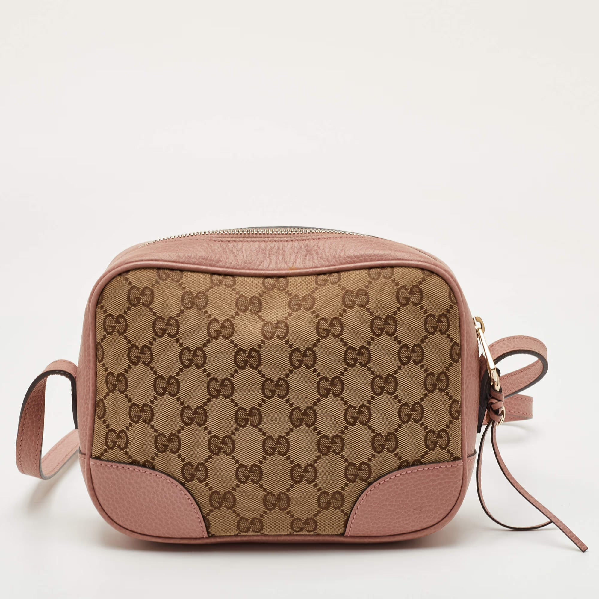 Gucci Bree Mini Beige/Light Pink GG Canvas and Leather Camera Crossbody Bag