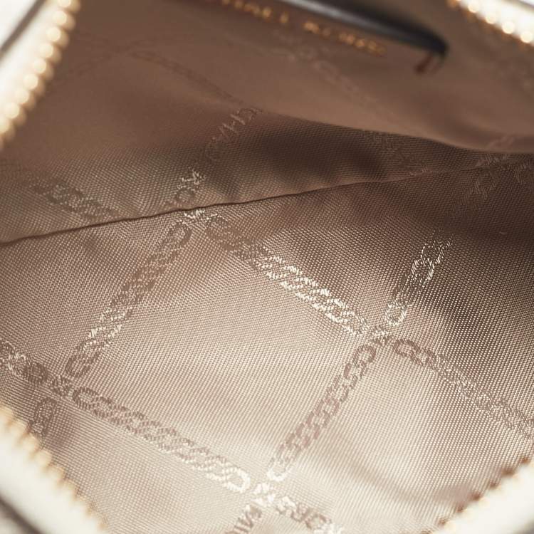 Michael Kors White/Brown Signature Coated Canvas and Leather Jet Set Charm Pochette Bag