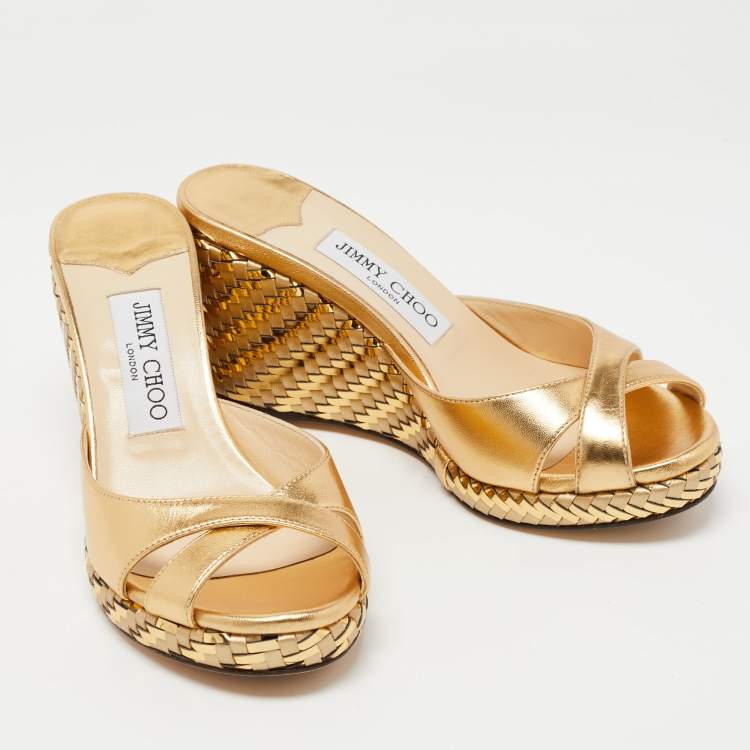 Jimmy Choo Metallic Gold Leather Prima Sandals Size 36