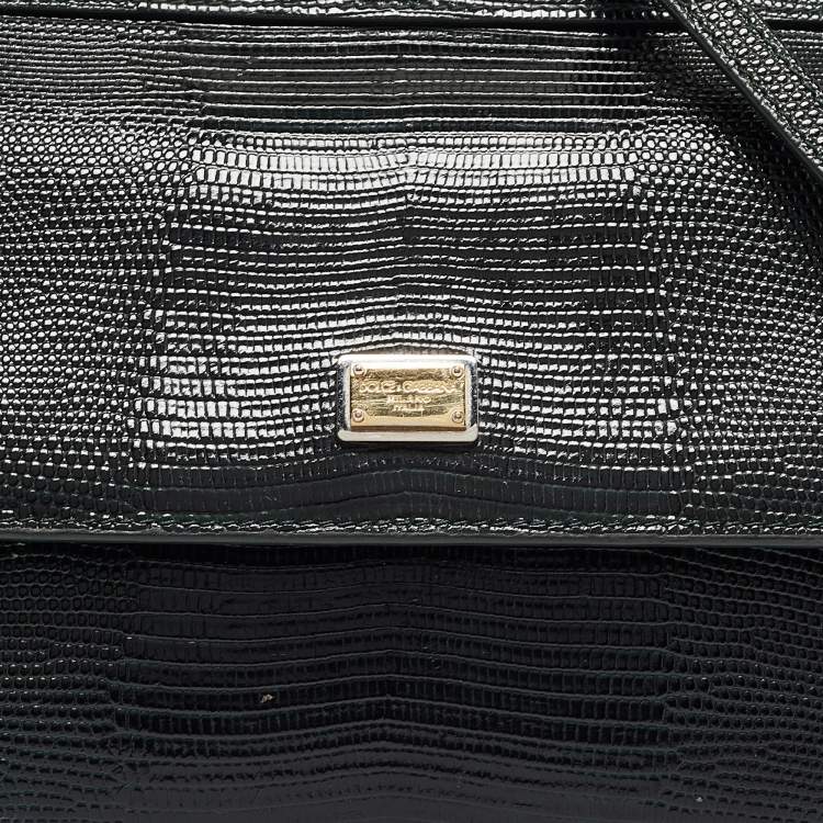 Dolce & Gabbana Green Lizard Embossed Leather Small Miss Sicily Top Handle Bag