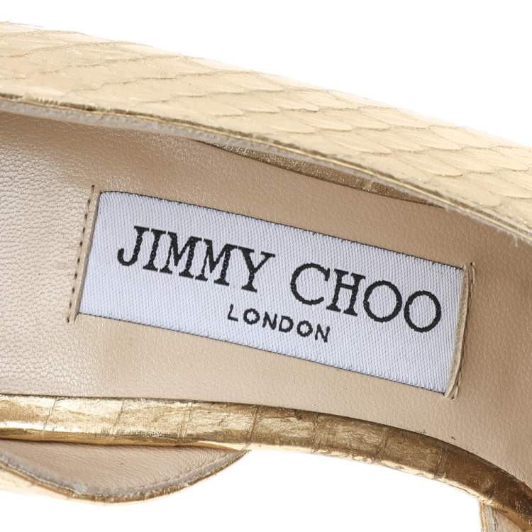 Jimmy Choo Gold Python Embossed Leather Sadira D'orsay Pumps Size 36