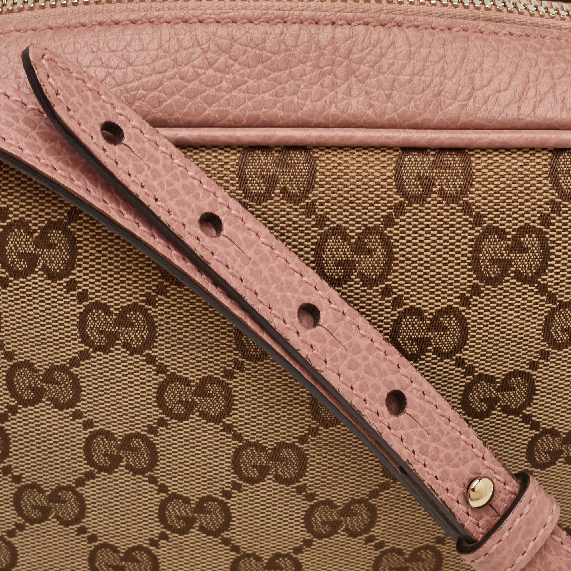 Gucci Bree Mini Beige/Light Pink GG Canvas and Leather Camera Crossbody Bag