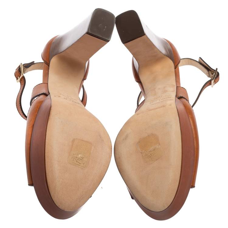 Jimmy Choo Tan Leather April Cross Strap Platform Sandals Size 40.5