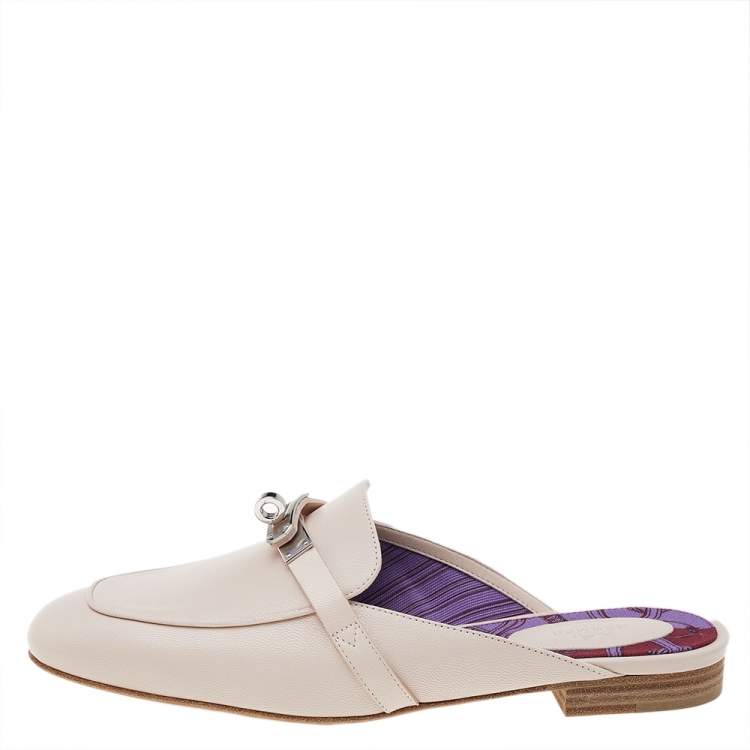 Hermes Pink Leather Kelly Mule Flats Size 38.5