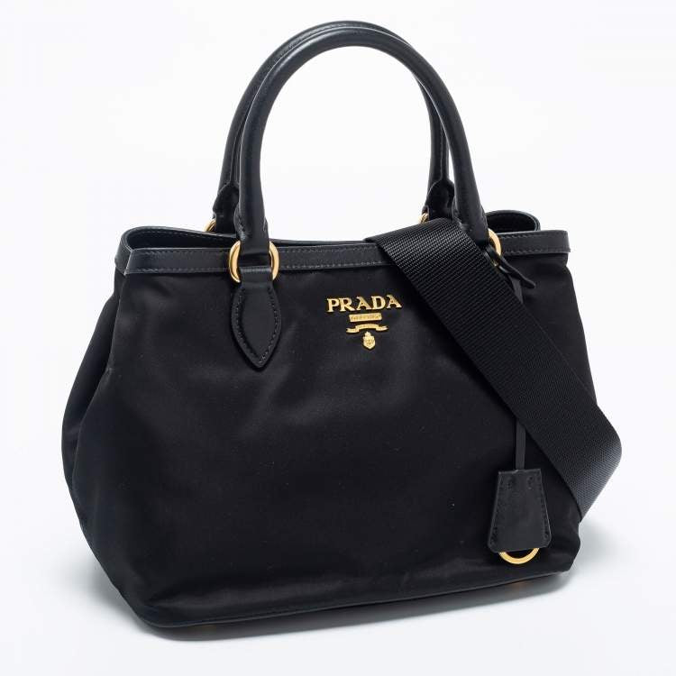 Prada Black Leather And Tessuto Tote