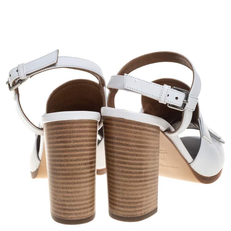 Hermes White Leather Alesia Ankle Strap Sandals Size 38