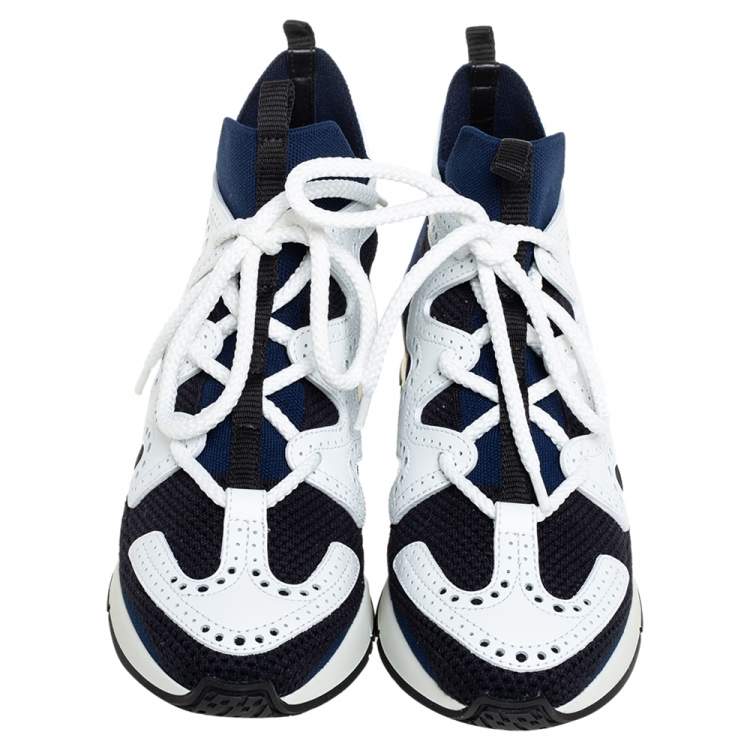 Hermes Multicolor Knit Fabric And Brogue Leather Action High Top Sneakers Size 36