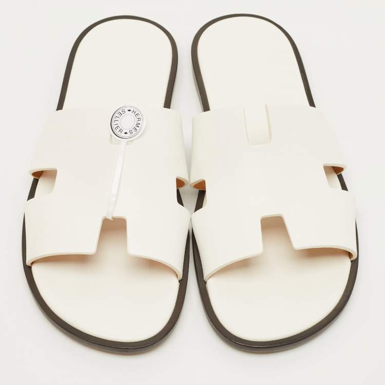 Hermès Izmir Size 44.5 White Leather Slide Sandals