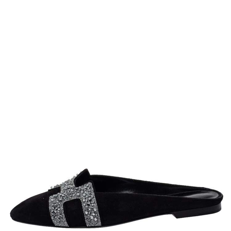 Hermes Black Suede Roxane Mule Sandals Size 38