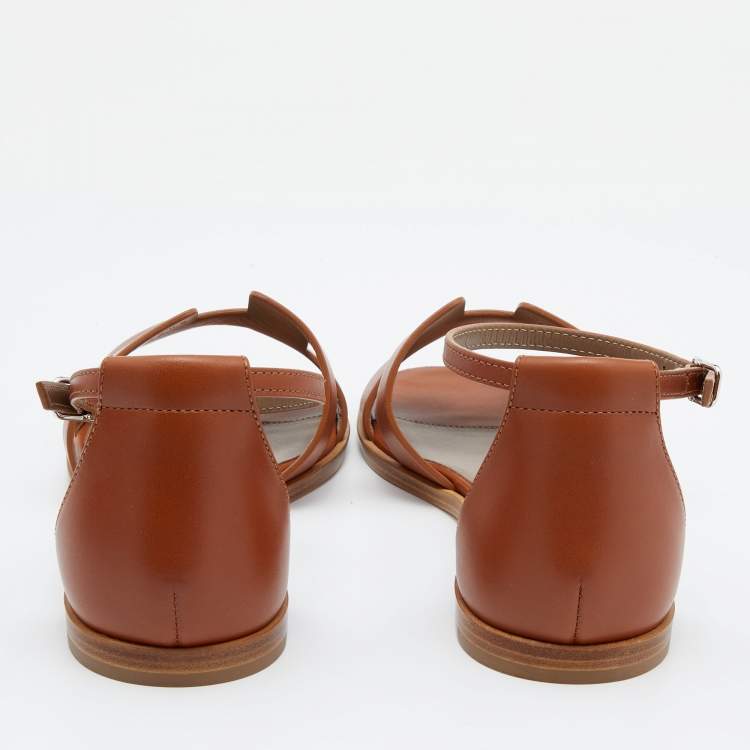 Hermes Brown Leather Santorini Ankle Strap Sandals Size 37