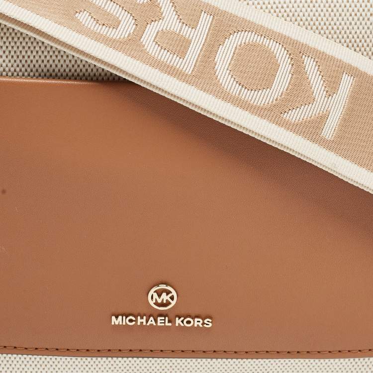 Michael Kors Beige/Tan Canvas And Leather Maeve Crossbody Bag