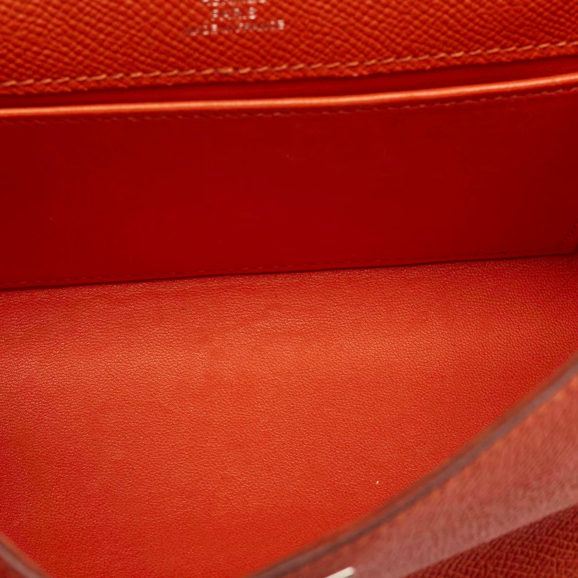 Hermes Kelly Palladium Finish Orange Poppy Epsom Leather Pochette